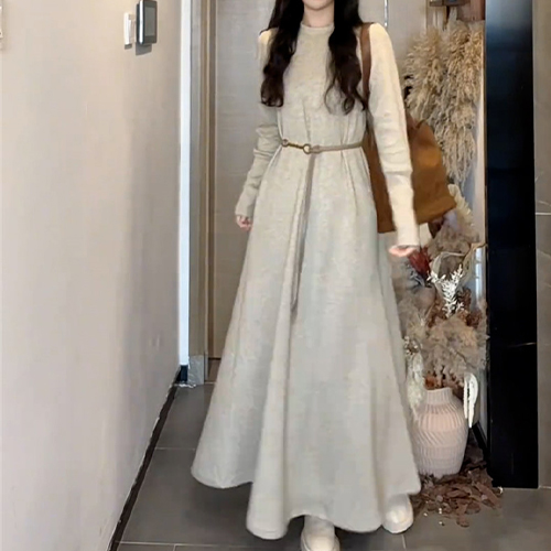 ◈[당일발송] 여리핏 니트 플레어 원피스&벨트 SET