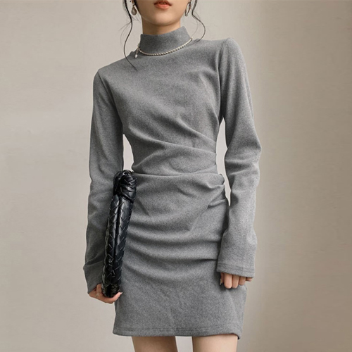 ◈[당일발송] 하프넥 셔링 슬림 원피스