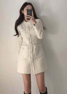 우아한 클래식 트위드 미니 원피스