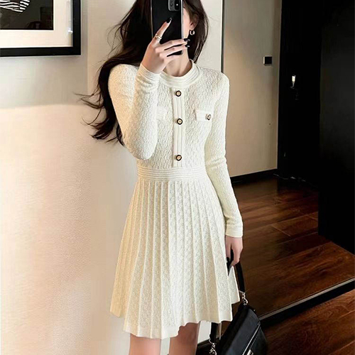 ◈[당일발송] 플리츠 슬림 라인 니트 원피스