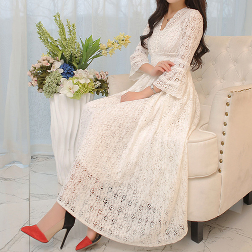 에스닉 패턴 시스루 원피스&이너 슬립 나시 2SET