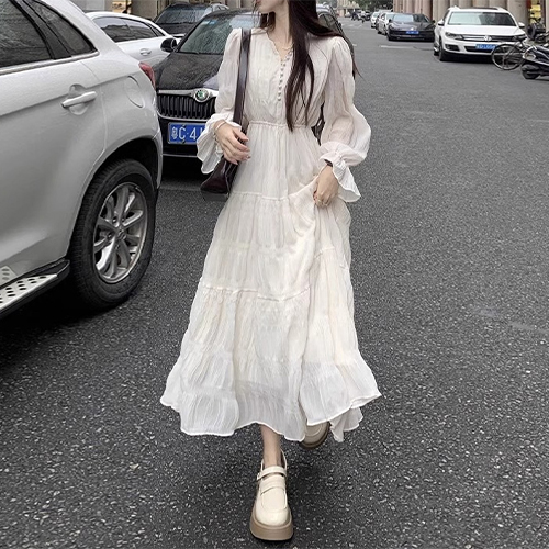 프렌치 여리핏 티어드 롱 원피스 