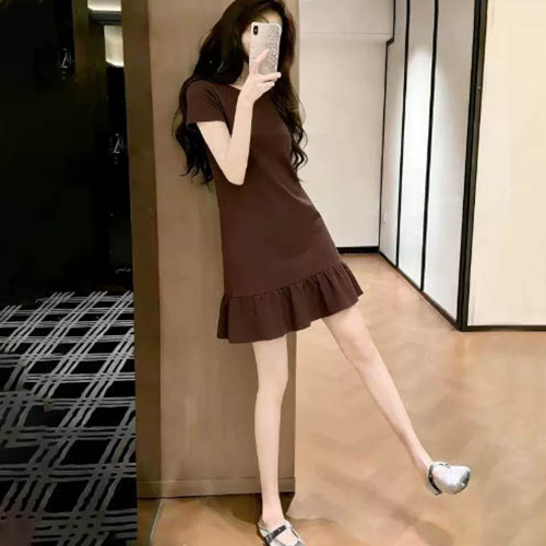 여리무드 프릴 밑단 반팔 미니원피스