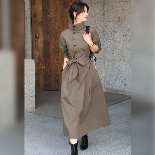 🚨반값 찬스, 자정 끝🌙하이넥 버튼 스트랩 트렌디 원피스[44-88까지]