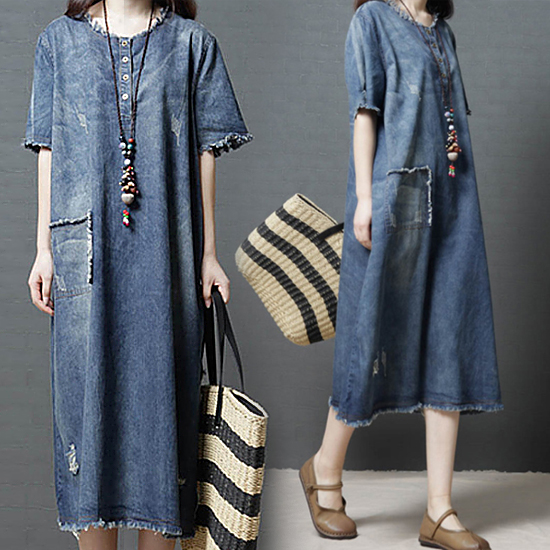 빈티지 데님  롱 원피스