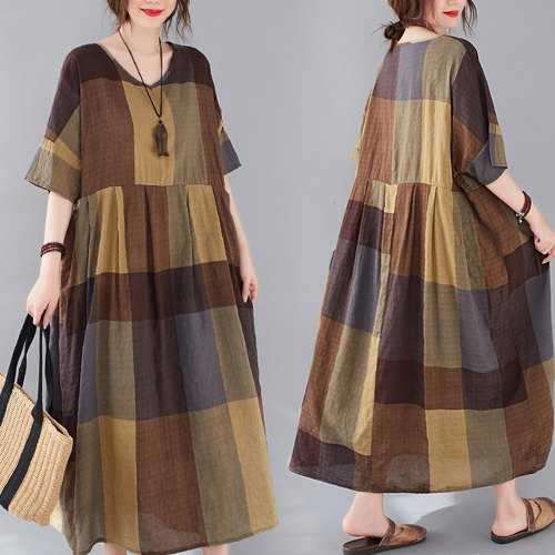 깅엄체크 썸머 롱 원피스  