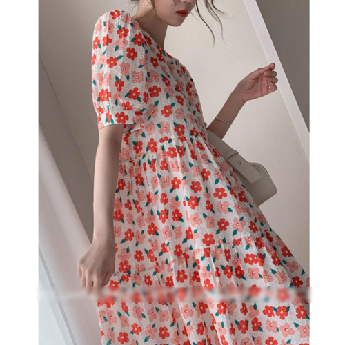 [당일발송]★금요특가 50% 19990원★플라워 패턴 퍼프 반팔 원피스 [허리끈 없음]