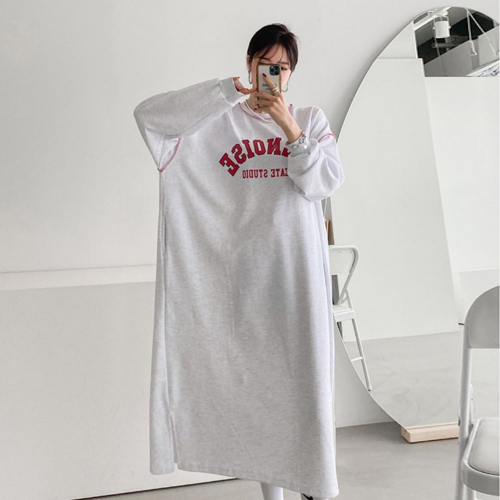  3color 스테치 루즈핏 롱 원피스