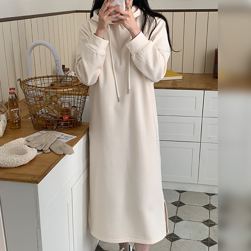  기모 후드 롱 원피스