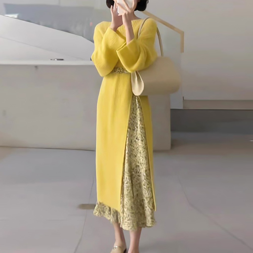 레몬 원피스 세트 (니트+원피스)