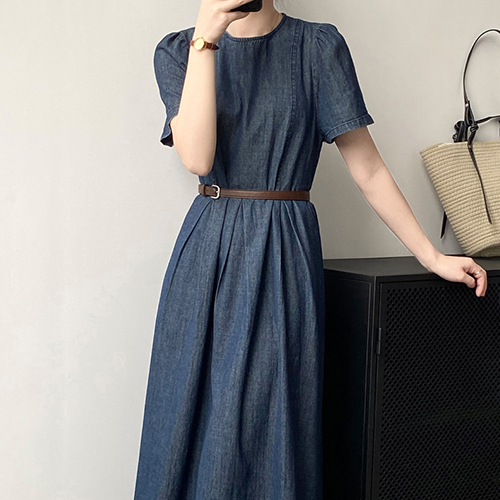 ★자정마감 40%특가★루즈핏 핀턱 주름 플레어 데님 원피스