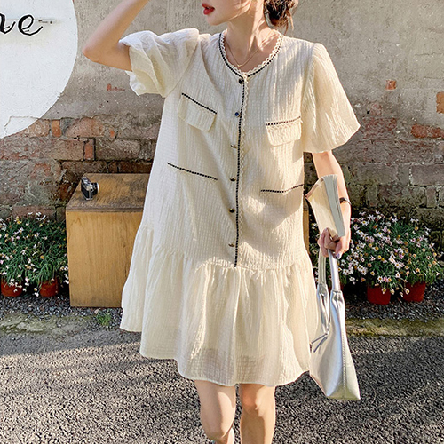 ◈[당일발송] 페미닌 트위드 퍼프 소매 원피스