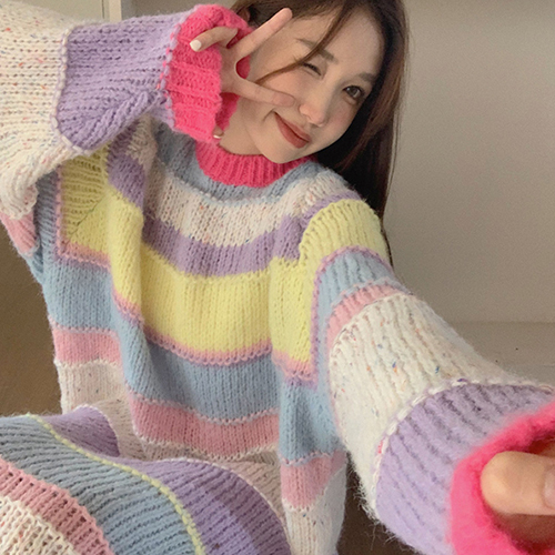 스트라이프 캔디 니트 원피스