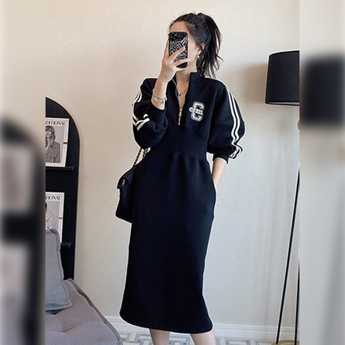 ◈[당일발송] 반집업 라인배색 캐주얼 원피스