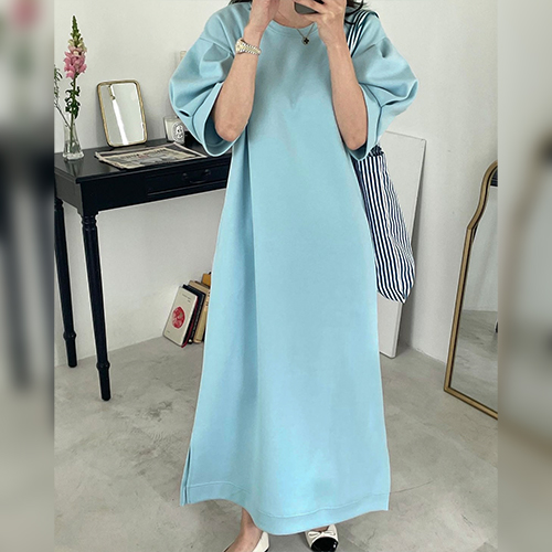 데일리 벌룬소매 롱 원피스