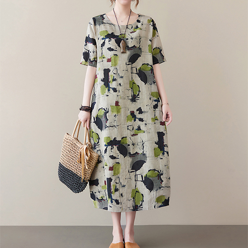 ◈[당일발송] ★목요특가 자정마감 19990원★패턴 라운드 루즈핏 반팔 원피스