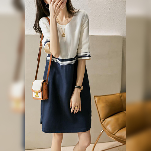 [당일발송] 시원한 쿨링 배색 반팔 원피스 