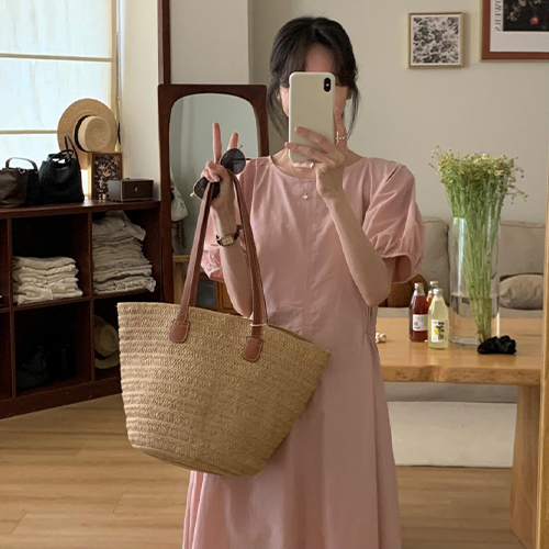 ◈[당일발송] 여성스러운 뒷밴딩 퍼프 원피스