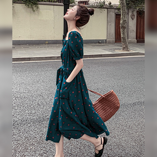 ◈[당일발송] ★목요특가 자정마감 50%★레드 도트 스퀘어 퍼프 원피스