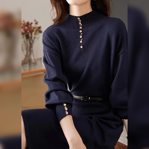 반폴라 버튼 니트 원피스&벨트