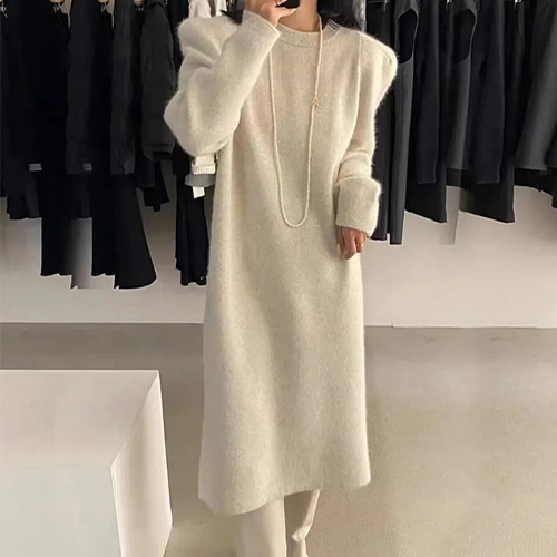 [당일발송] 페미닌 퍼프 미니멀 니트 원피스