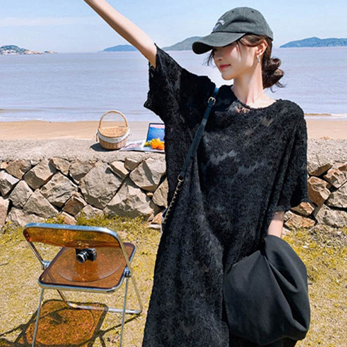 블랙 레이스 페미닌 롱 원피스