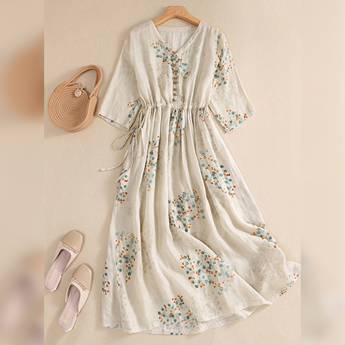 ◈[당일발송] 시원한 브이넥 플라워 리본끈 원피스