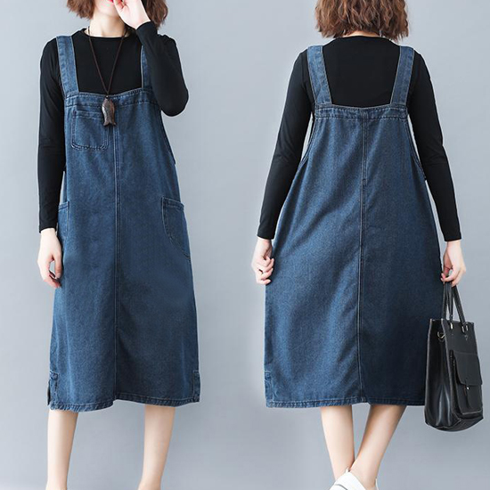-[재입고] 주머니 데님 멜빵 원피스 