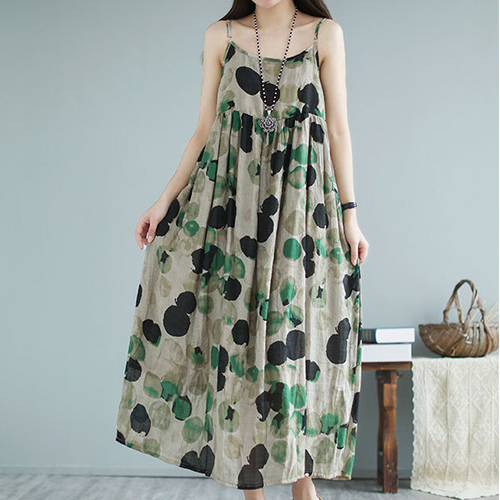 ◈[당일발송] 도트 패턴 끈 나시 롱 원피스