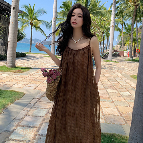 빈티지 패턴 끈 나시 원피스