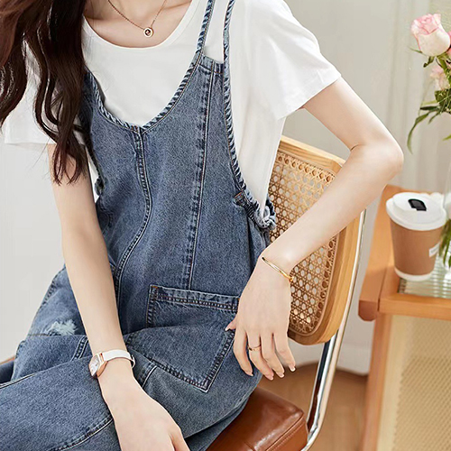 캐주얼 더블 스트랩 데님 원피스