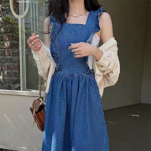 ◈[당일발송] 러블리 프릴 데님 원피스