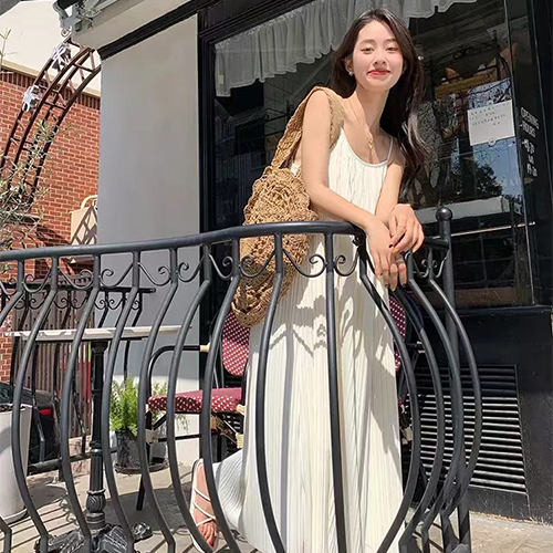 [당일발송]슬리브리스 플리츠 원피스