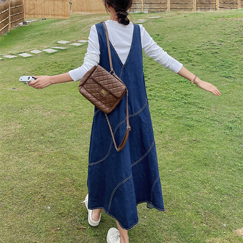 ◈[당일발송] ★일요특가 자정마감 50%★스티치 오버롤 데님 원피스