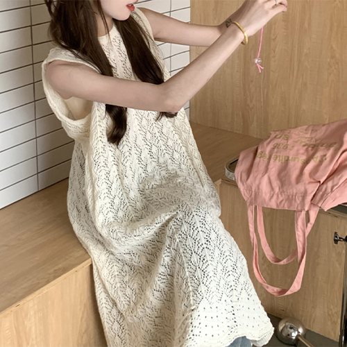 [당일발송]슬리브리스 펀칭 니트 원피스