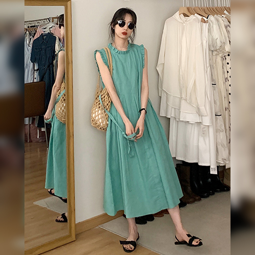 ◈[당일발송] 에메랄드 프릴 민소매 원피스