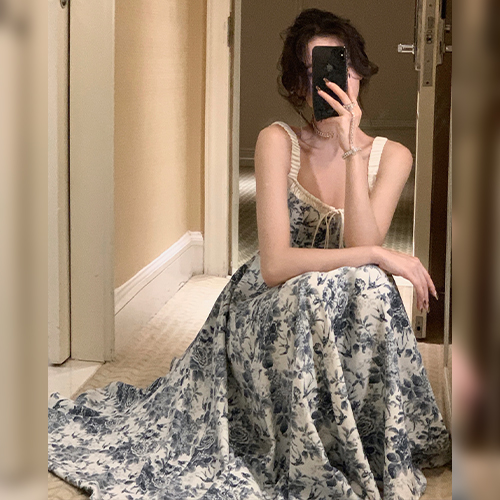 페미닌 리본끈 패턴 나시 원피스