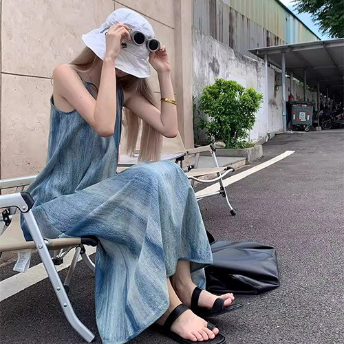 ★토요특가 자정마감 50%★블루 스케치 끈나시 원피스