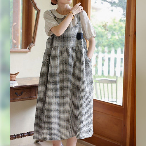 ◈[당일발송] ★수요특가 자정마감 50%★시어서커 루즈핏 체크 민소매 원피스