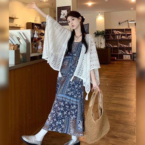 에스닉 보헤미안 끈나시 휴양지 원피스