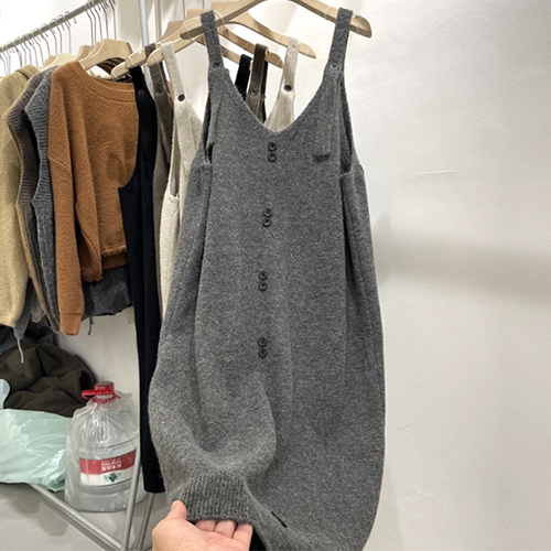 ◈[당일발송] 투버튼  니트 롱 조끼 원피스