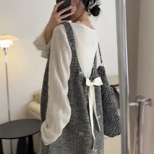 [당일발송]뒷리본 트위드 뷔스티에 원피스