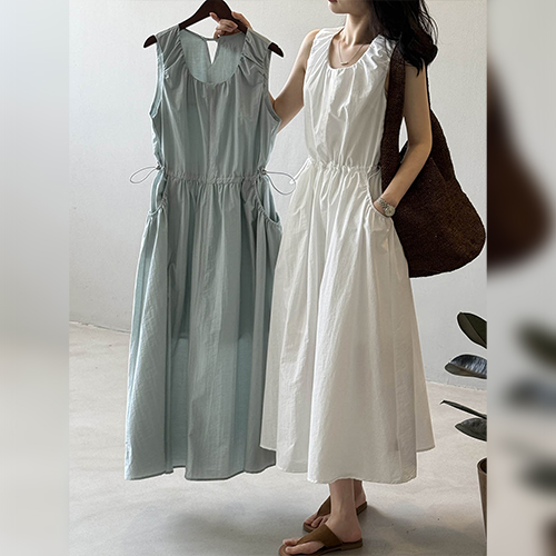 [당일발송]썸머 스트링 캐주얼 민소매 원피스