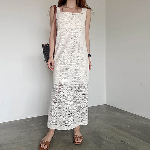 ◈[당일발송] 썸머 펀칭 롱 슬리브리스 원피스