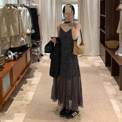 ◈[당일발송] 스카프 세트 패턴 플레어 슬립 원피스