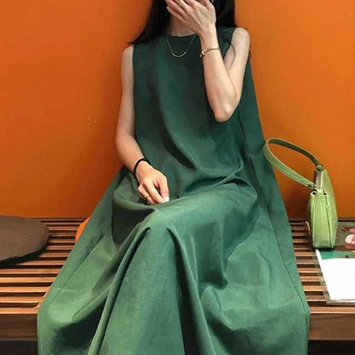 루즈핏 A라인 민소매 원피스