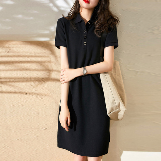 ◈[당일발송] #Made M.★기장 88cm★ 버튼다운 카라넥 베이직 반팔 원피스