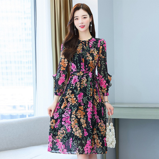 [당일발송] 벨티드 프릴 플라워 원피스