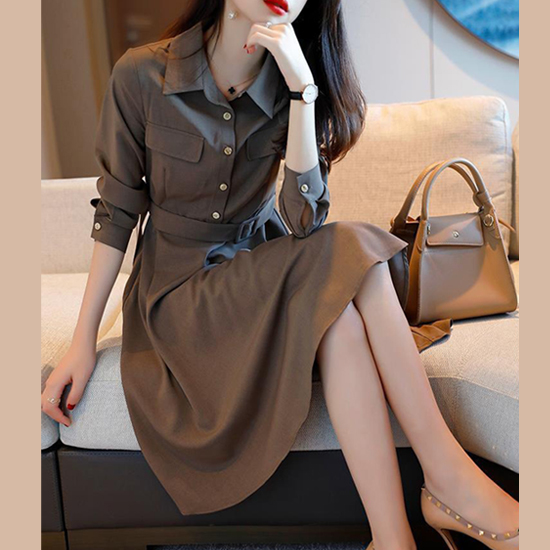 [당일발송]포켓 디자인 셔츠 원피스+벨트 세트 