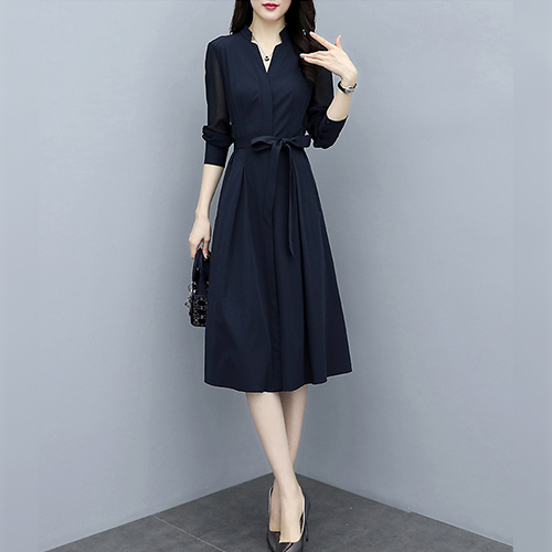 브이넥 스트랩 플레어 원피스